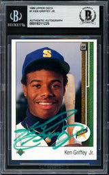 Ken Griffey Jr. Autographed 1989 Upper Deck Rookie Card #1 Seattle Mariners Beckett BAS #19211225