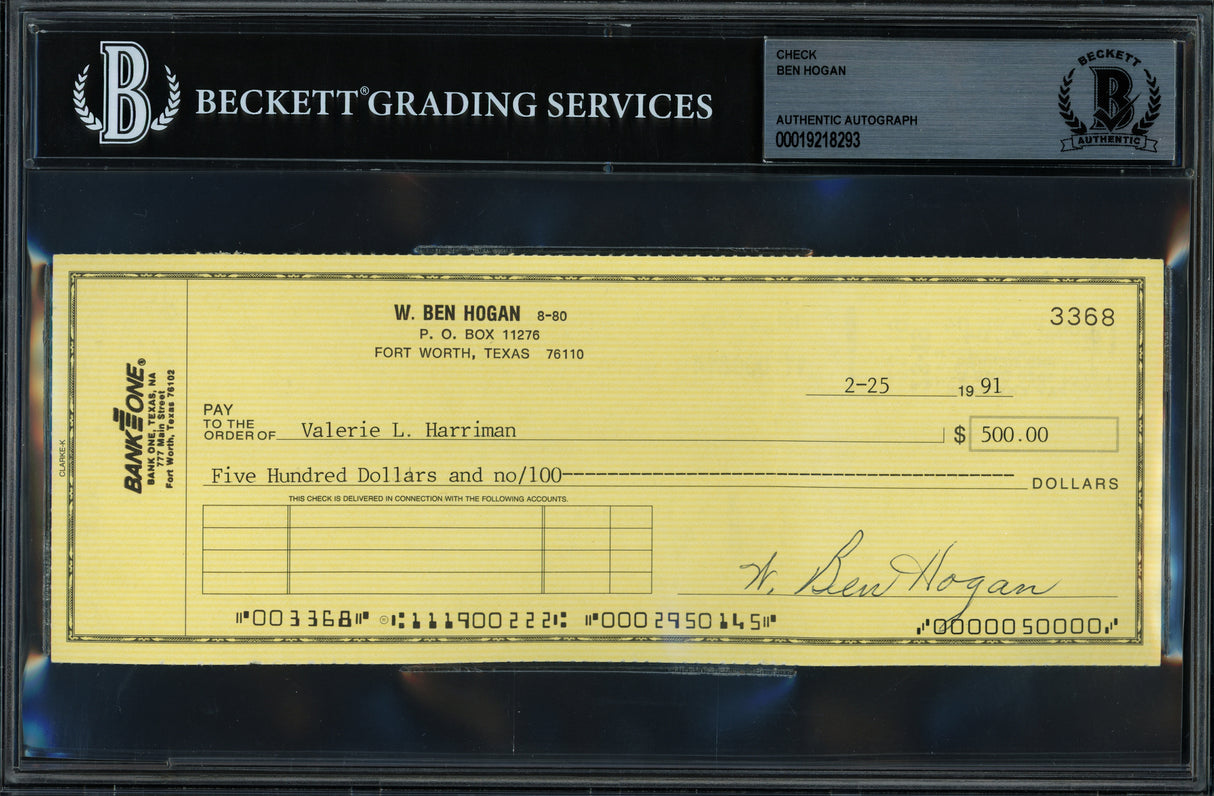 Ben Hogan Autographed Check Beckett BAS #19218293