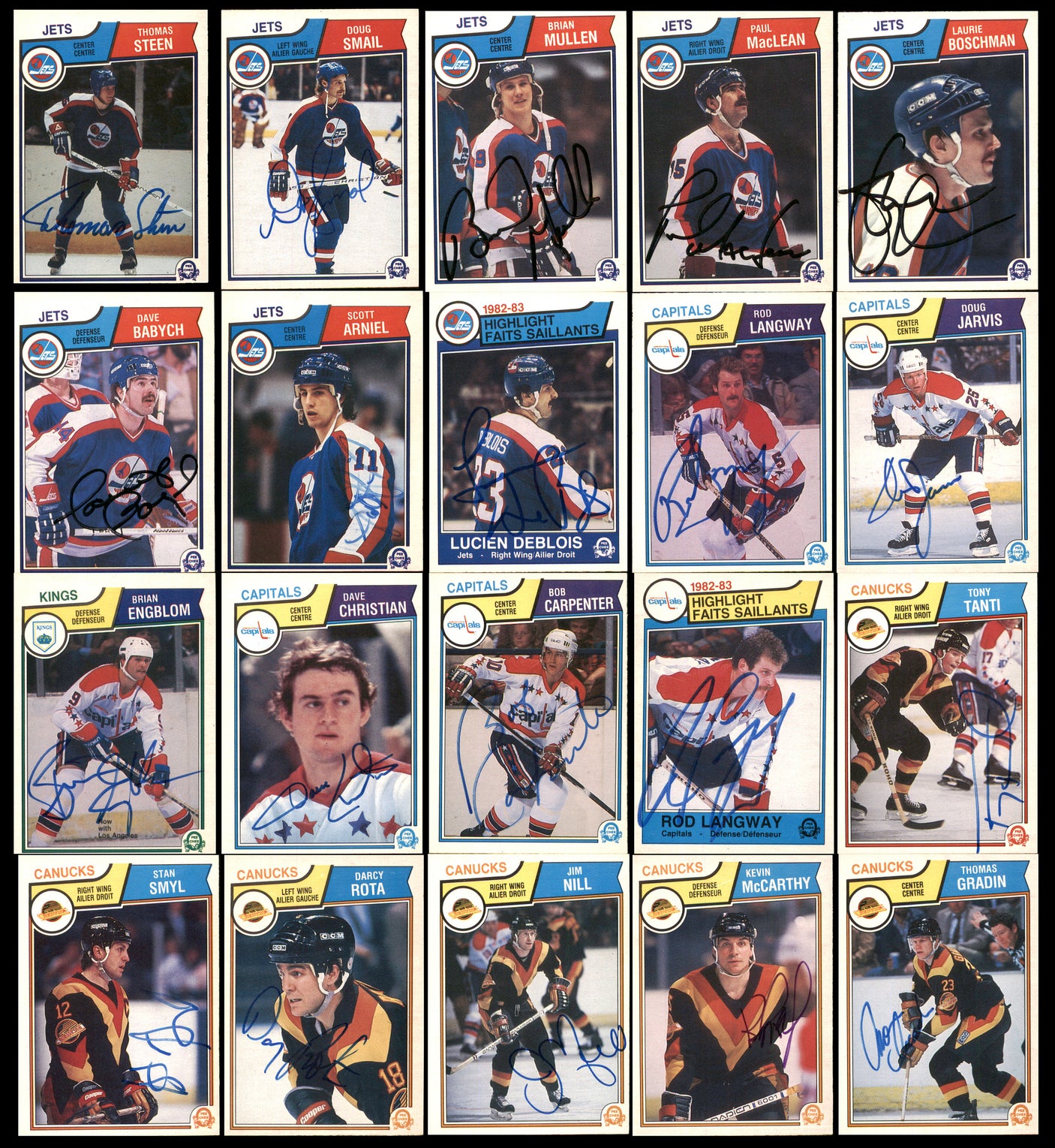 1983-84 O-Pee-Chee Hockey Autographed Cards (119 Count Lot - All Different) SKU #257899