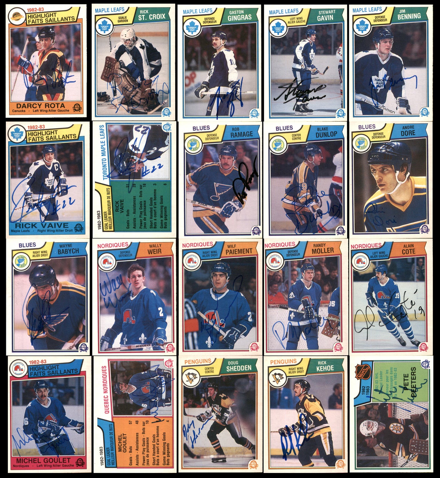 1983-84 O-Pee-Chee Hockey Autographed Cards (119 Count Lot - All Different) SKU #257899