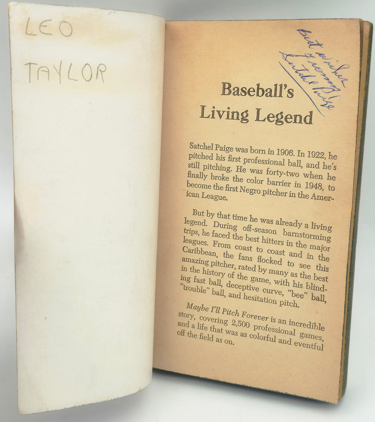 Satchel Paige Autographed Maybe I'll Pitch Forever Book Negro Leagues "Best Wishes" Beckett BAS #AE43590