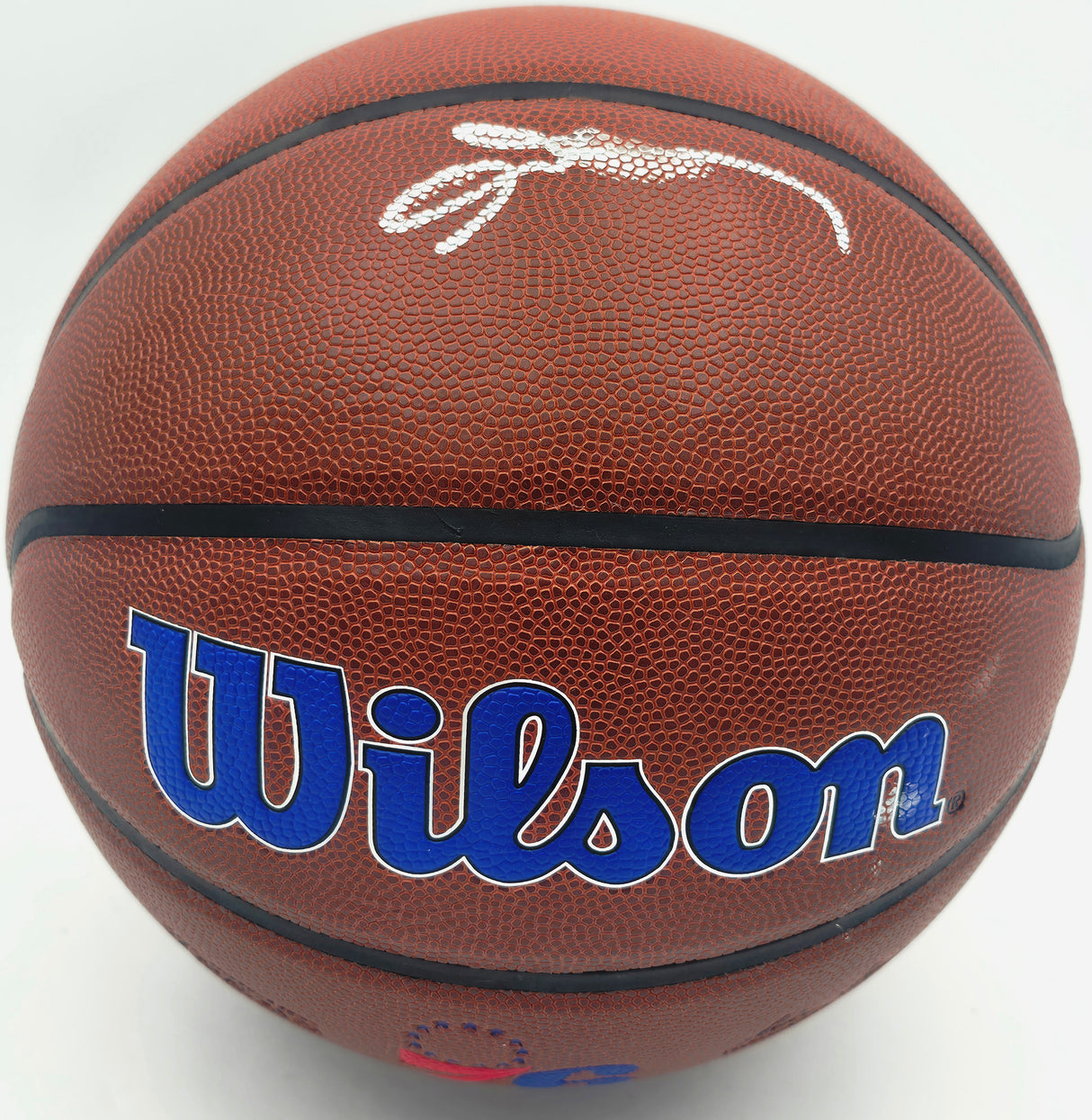 Allen Iverson Autographed Composite Leather Basketball Philadelphia 76ers Logo (Smudged) Beckett BAS Witness #3W343166