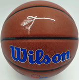 Allen Iverson Autographed Composite Leather Basketball Philadelphia 76ers Logo (Smudged) Beckett BAS Witness #3W343149
