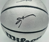 Allen Iverson Autographed Platinum Edition Composite Leather Basketball Philadelphia 76ers (Signed Twice) Beckett BAS Witness #3W343064