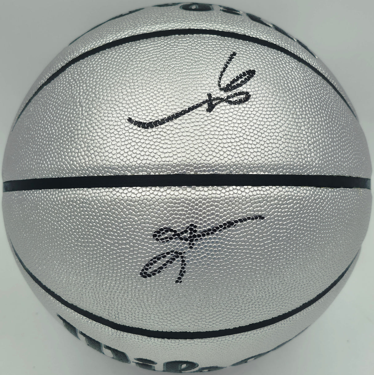 Allen Iverson Autographed Platinum Edition Composite Leather Basketball Philadelphia 76ers (Signed Twice) Beckett BAS Witness #3W343064