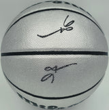 Allen Iverson Autographed Platinum Edition Composite Leather Basketball Philadelphia 76ers (Signed Twice) Beckett BAS Witness #3W343064