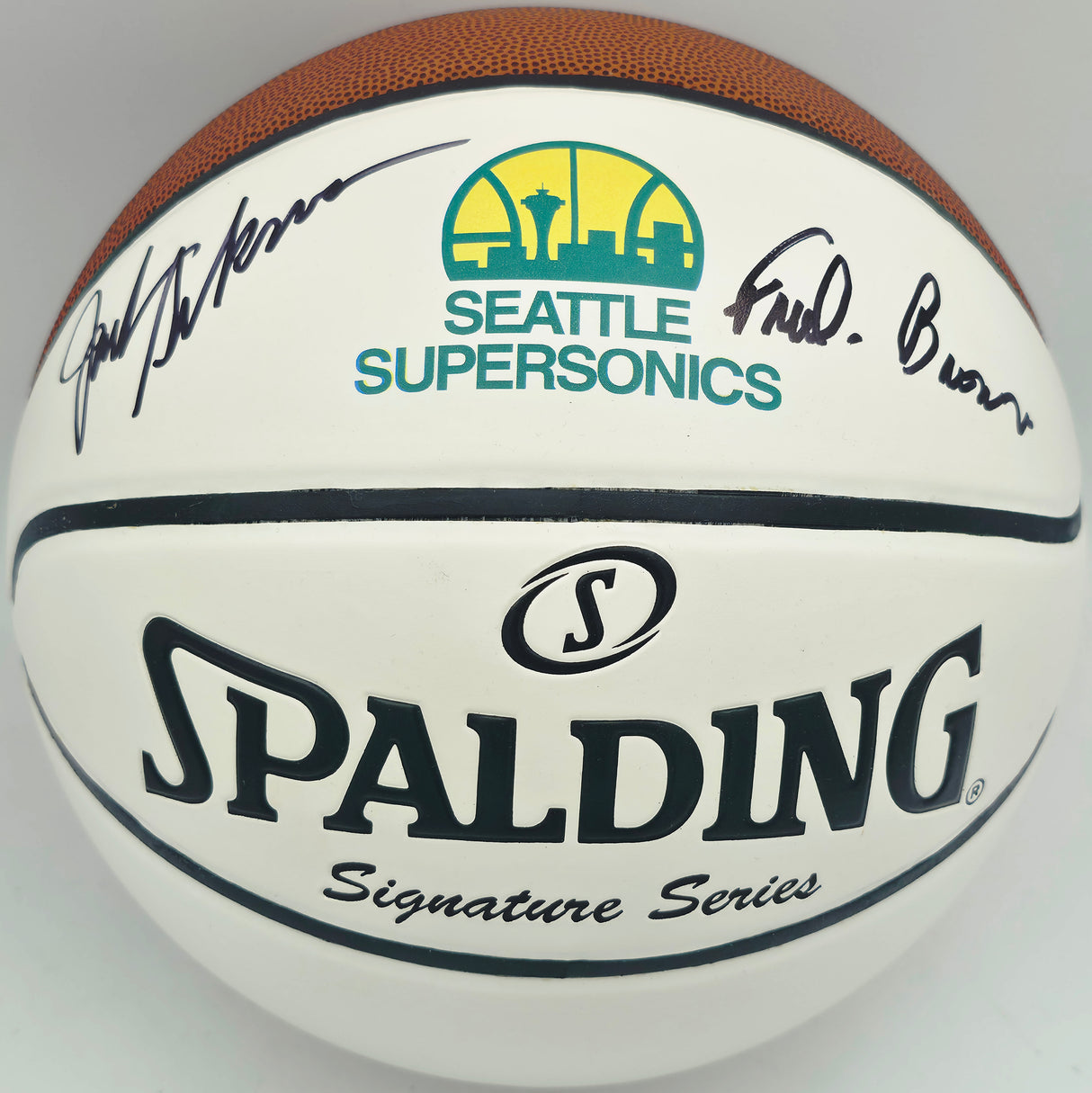 Jack Sikma & Fred Brown Autographed Spalding Signature Series Basketball Seattle Supersonics Logo MCS Holo #63691