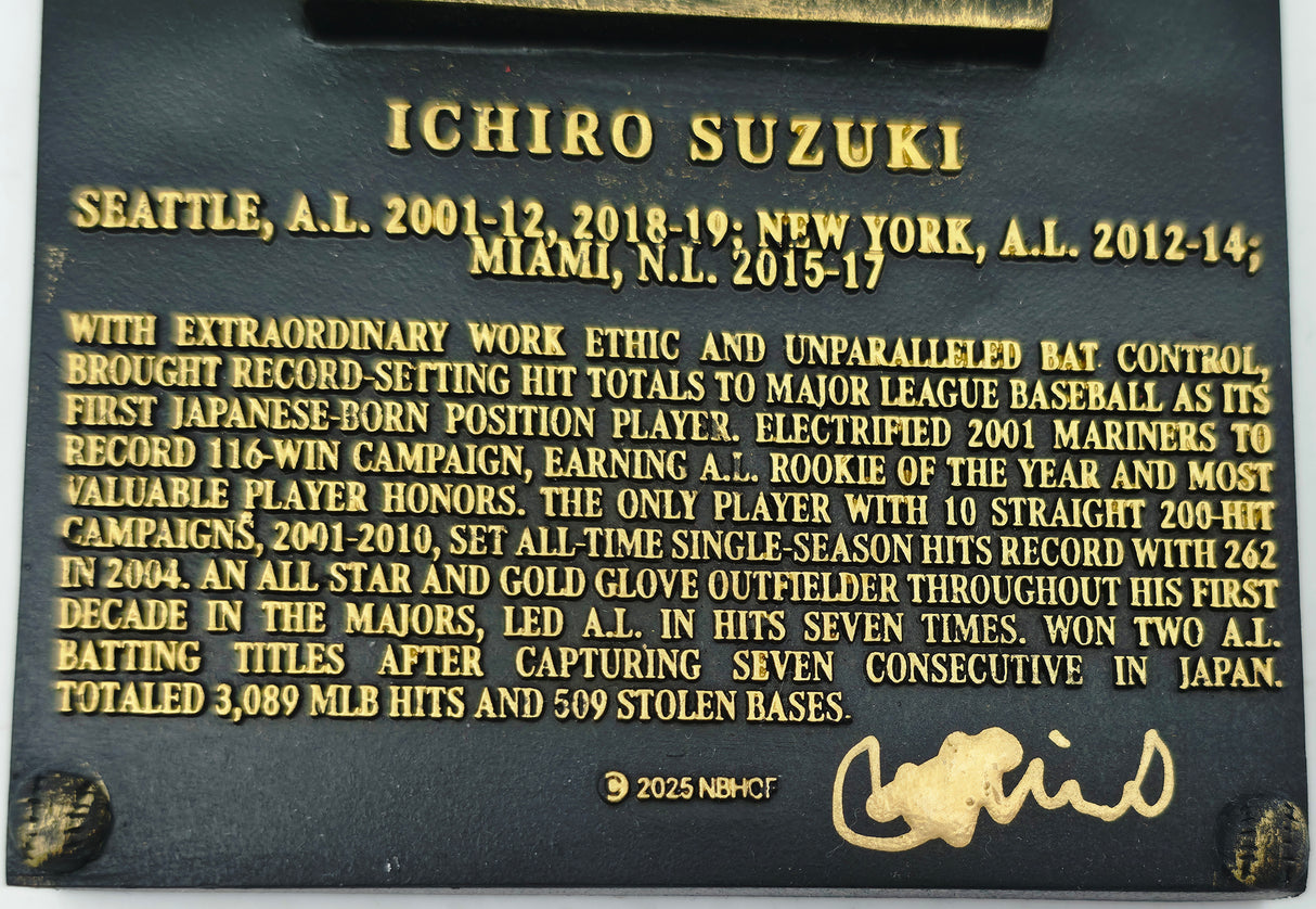 Ichiro Suzuki Autographed Replica Hall of Fame HOF Plaque Seattle Mariners (Smudged) Beckett BAS Witness #1W901895