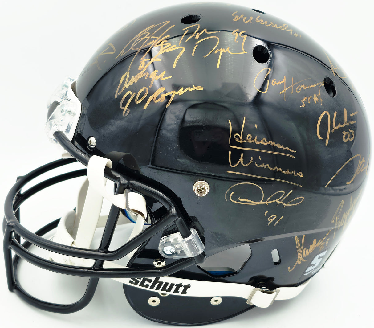 College Football's Best Heisman Winners Autographed Black Full Size Schutt Replica Helmet With 24 Signatures Including Barry Sanders & Bo Jackson Steiner Holo #SS149099