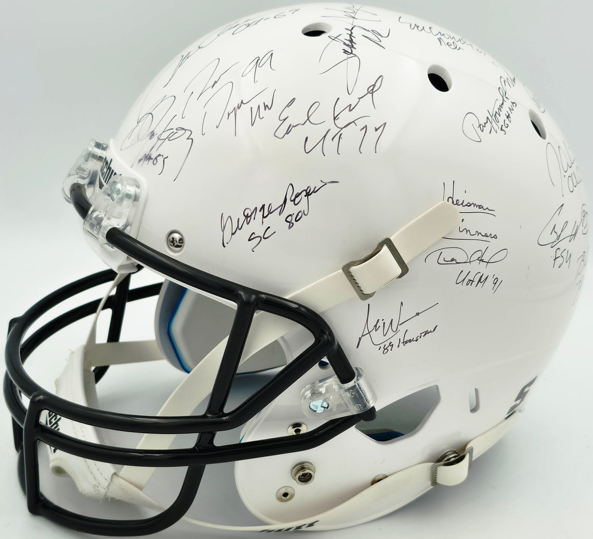 College Football's Best Heisman Winners Autographed White Full Size Schutt Replica Helmet With 24 Signatures Including Barry Sanders & Bo Jackson Steiner Holo #SS149812