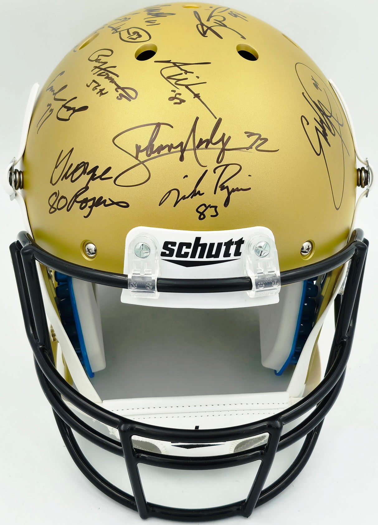 College Football's Best Heisman Winners Autographed Gold Full Size Schutt Replica Helmet With 24 Signatures Including Barry Sanders & Bo Jackson Steiner Holo #SS149084