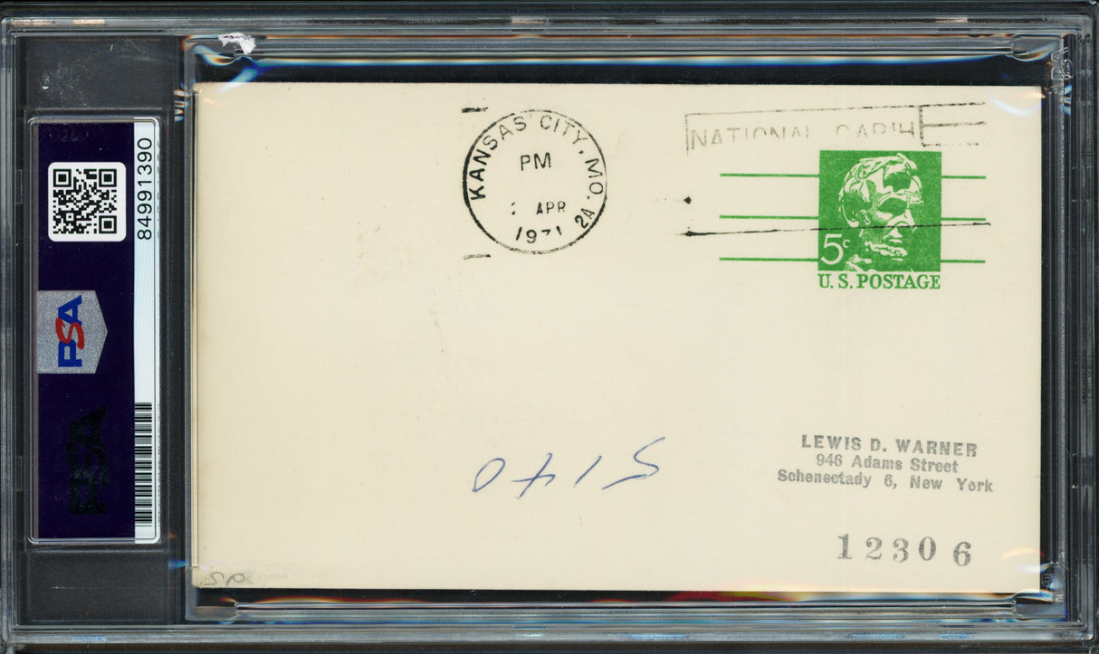 Satchel Paige Autographed Government Postcard #3.5x5.5 Negro Leagues PSA/DNA #84991390