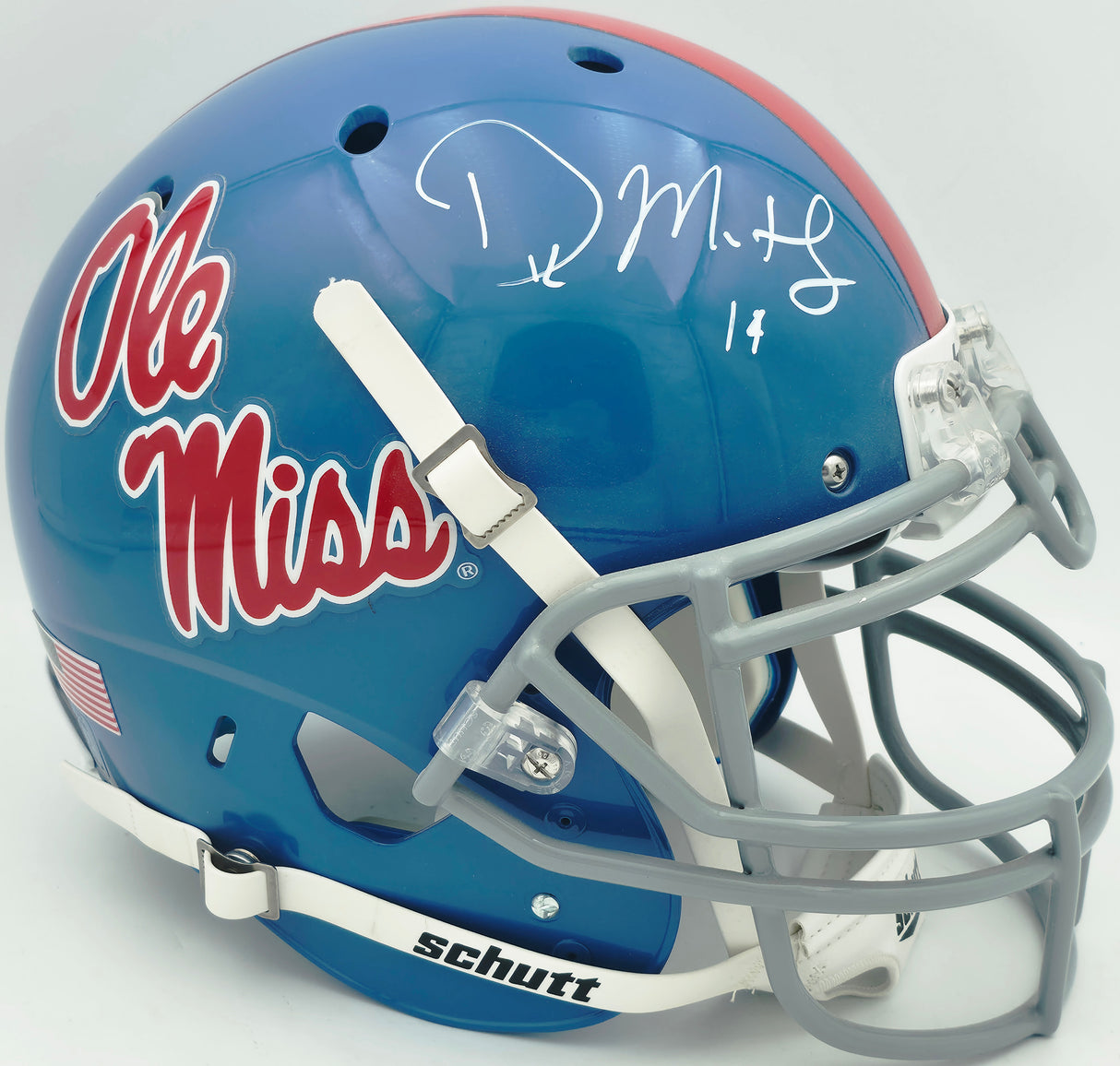 D.K. Metcalf Autographed Ole Mise Blue Full Size Authentic Helmet Fanatics Holo #A664277