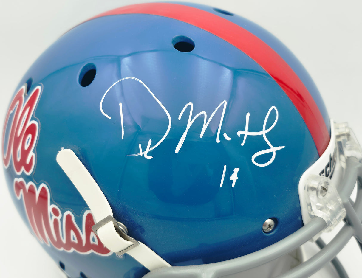 D.K. Metcalf Autographed Ole Mise Blue Full Size Authentic Helmet Fanatics Holo #A664277