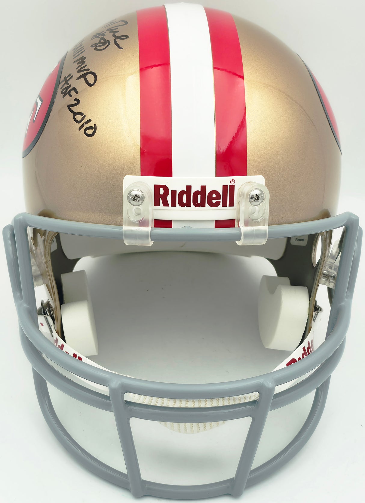 Jerry Rice Autographed San Francisco 49ers Gold Full Size Replica Helmet "SB XXIII MVP HOF 2010" #13/23 UDA Holo #SHO93568