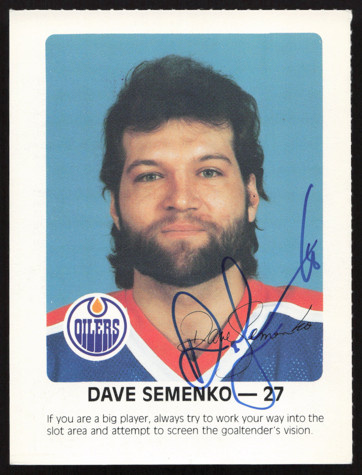 Dave Semenko Autographed 1984-85 Post Red Rooster Card Edmonton Oilers SKU #258380