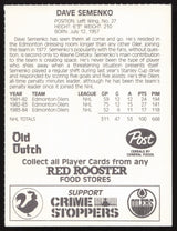 Dave Semenko Autographed 1984-85 Post Red Rooster Card Edmonton Oilers SKU #258380