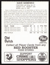 Dave Semenko Autographed 1985-86 Post Red Rooster Card Edmonton Oilers SKU #258412