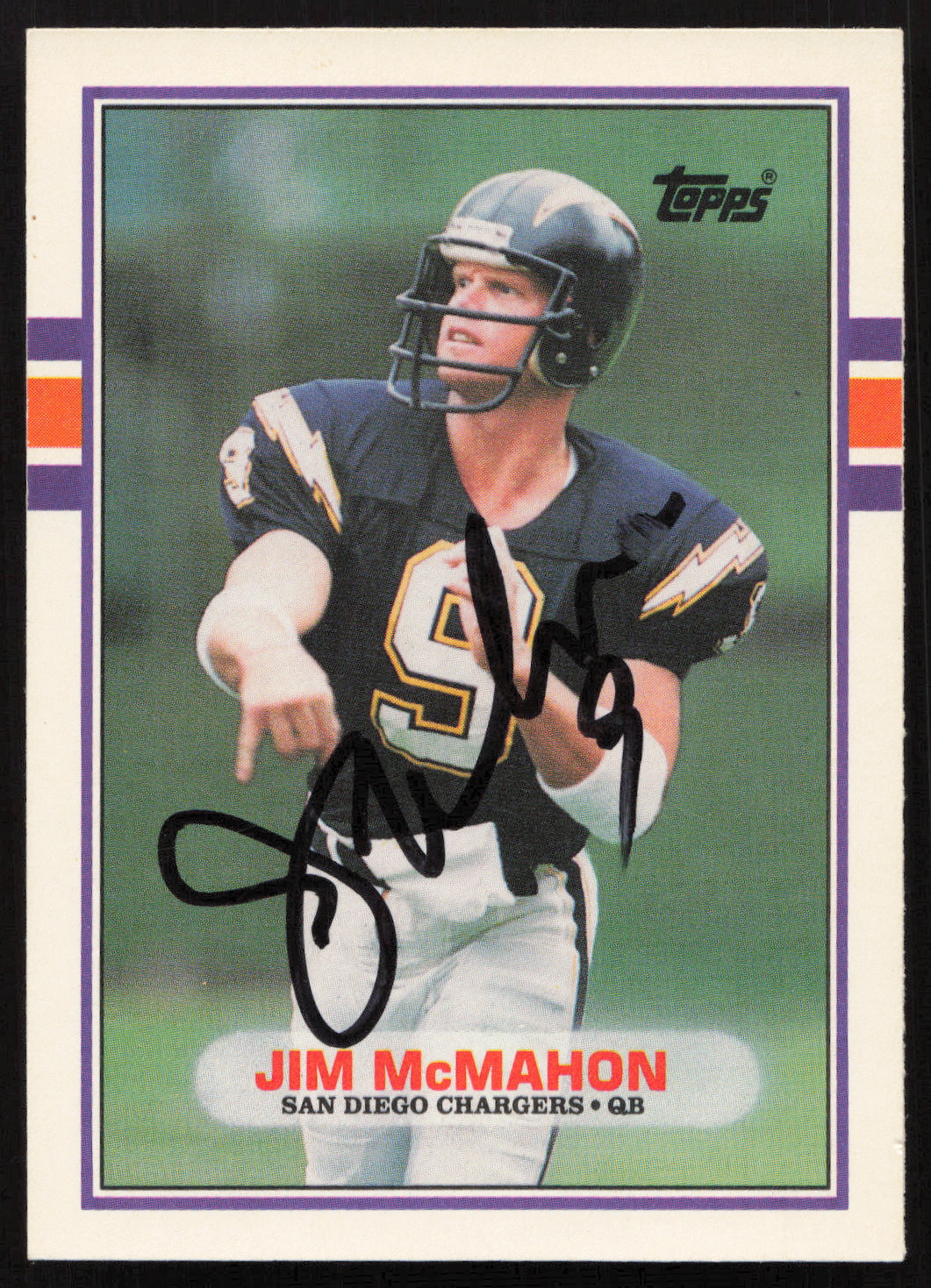 Jim McMahon Autographed 1989 Topps Traded Card #97T San Diego Chargers SKU #259298