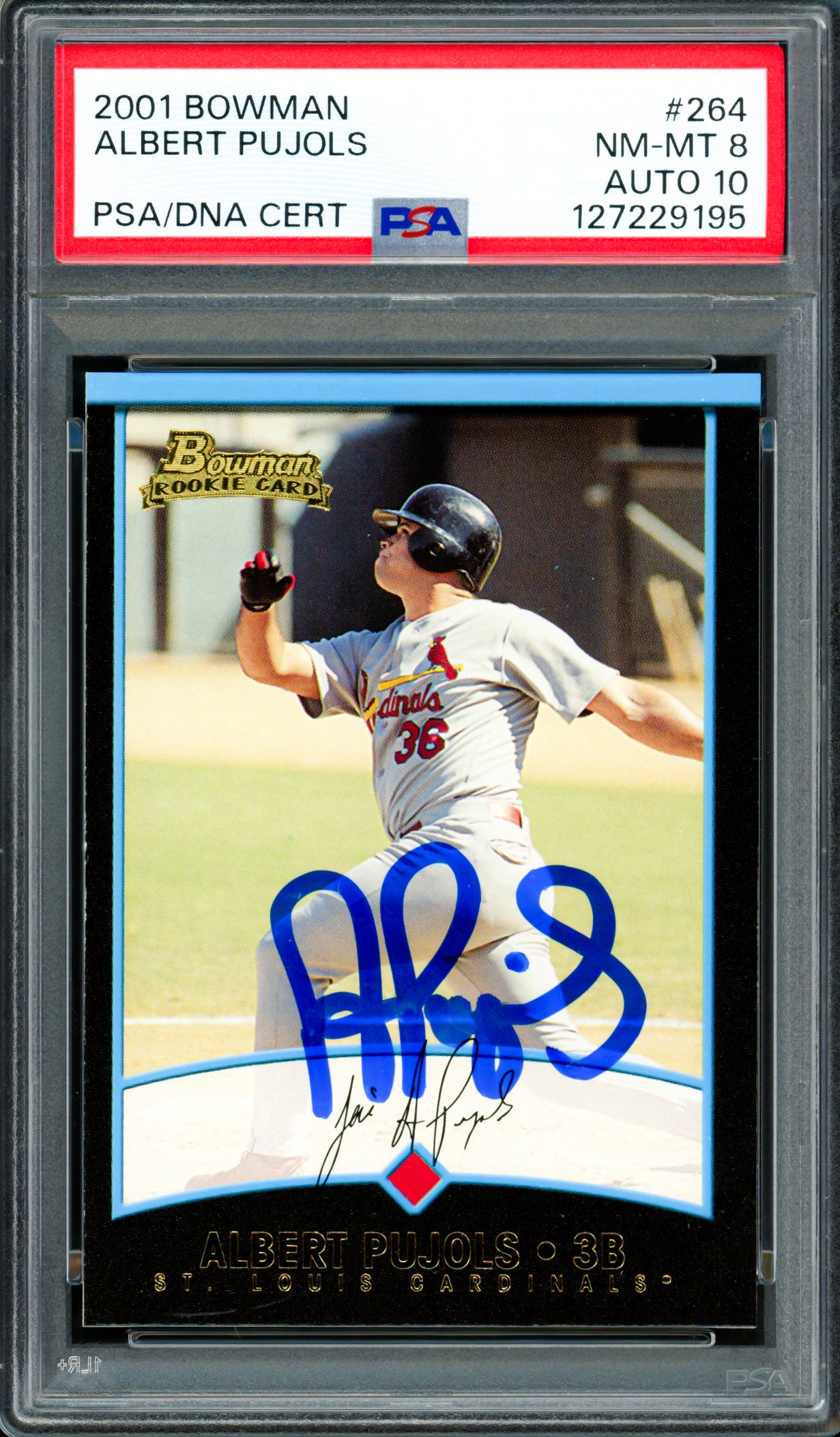 Albert Pujols Autographed 2001 Bowman Rookie Card #264 St. Louis Cardinals PSA 8 Auto Grade Gem Mint 10 PSA/DNA #127229195