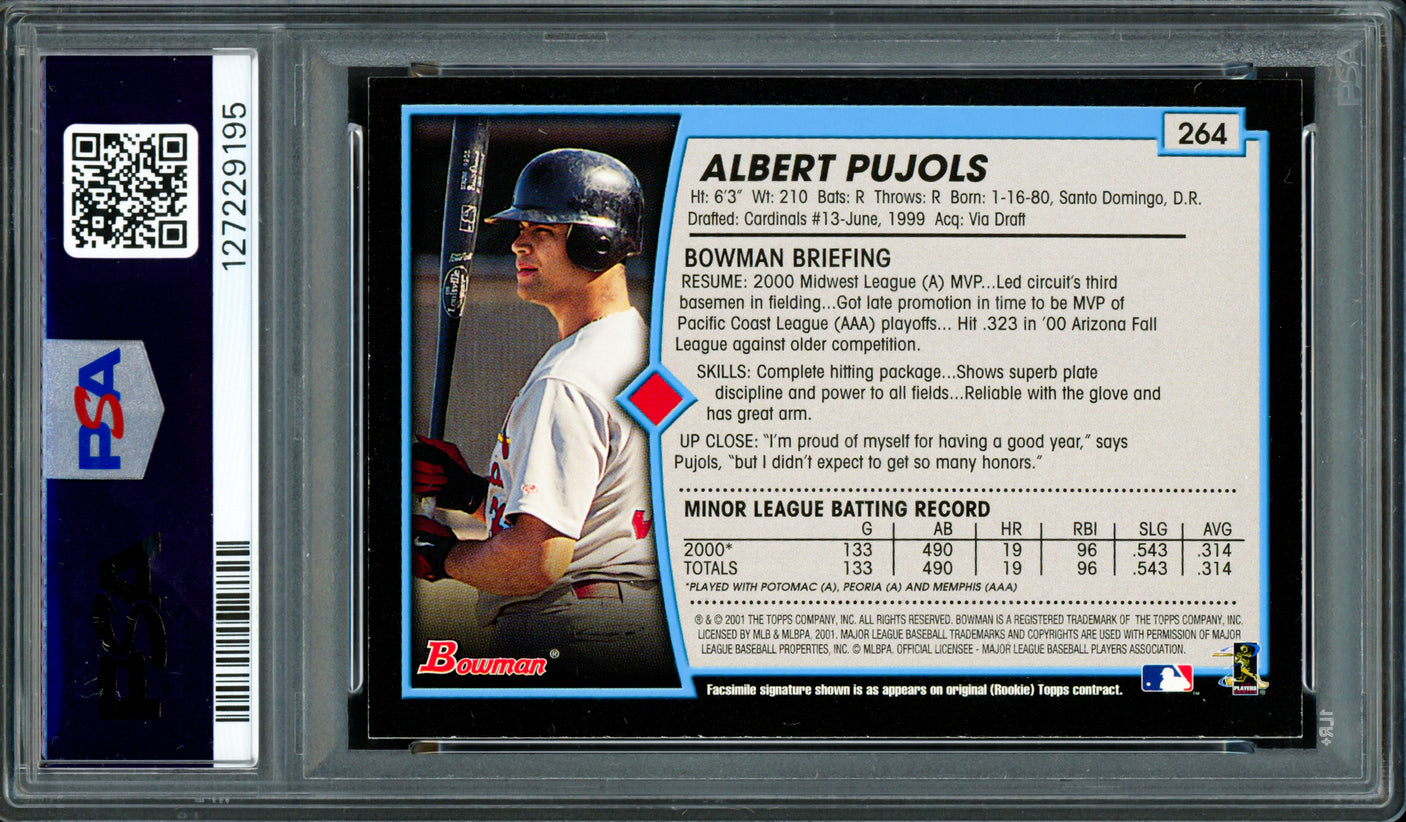 Albert Pujols Autographed 2001 Bowman Rookie Card #264 St. Louis Cardinals PSA 8 Auto Grade Gem Mint 10 PSA/DNA #127229195