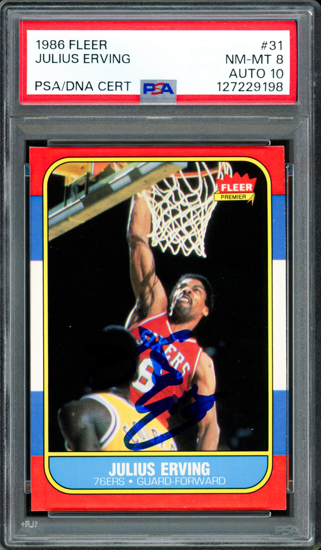 Julius "Dr. J" Erving Autographed 1986 Fleer Card #31 Philadelphia 76ers PSA 8 Auto Grade Gem Mint 10 PSA/DNA #127229198