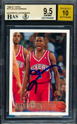 Allen Iverson Autographed 1996-97 Topps Rookie Card #171 Philadelphia 76ers BGS 9.5 Auto Grade Gem Mint 10 Beckett BAS #18954895