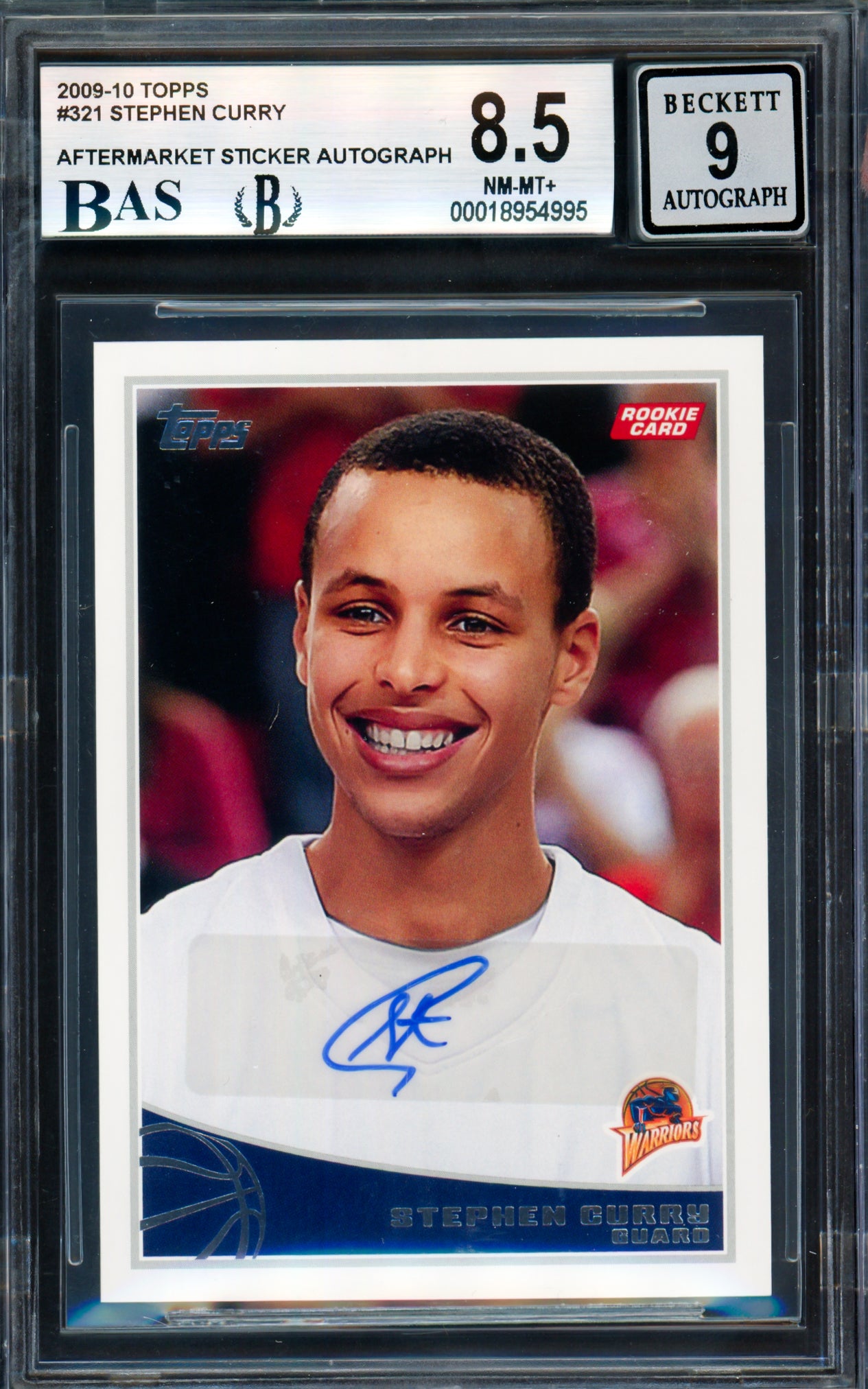 Stephen Curry Autographed 2009-10 Topps Rookie Card #321 Golden State Warriors BGS 8.5 Auto Grade Mint 9 Beckett BAS #18954995