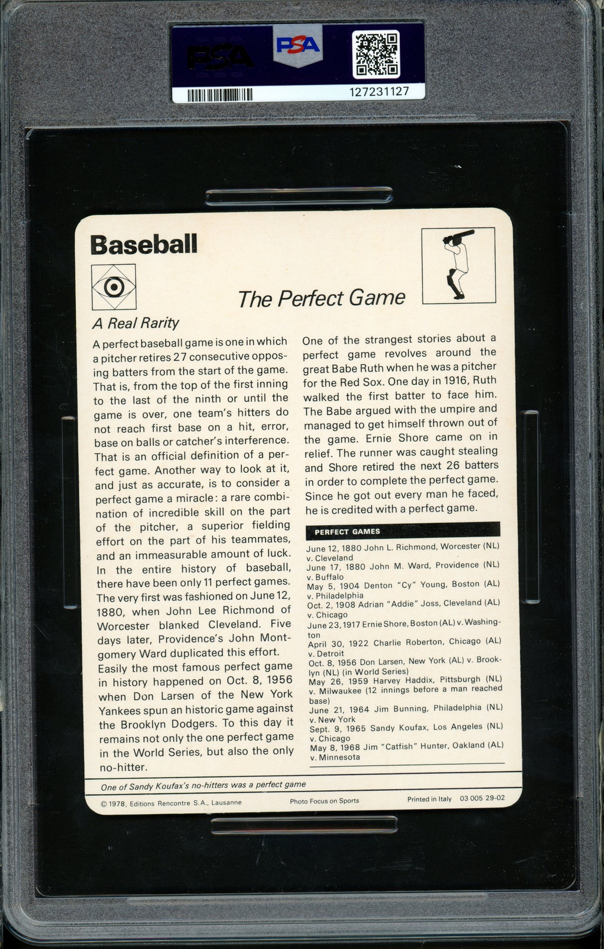 Sandy Koufax 1977-79 Sportscaster Card #29-02 Los Angeles Dodgers PSA 8 The Perfect Game #127231127