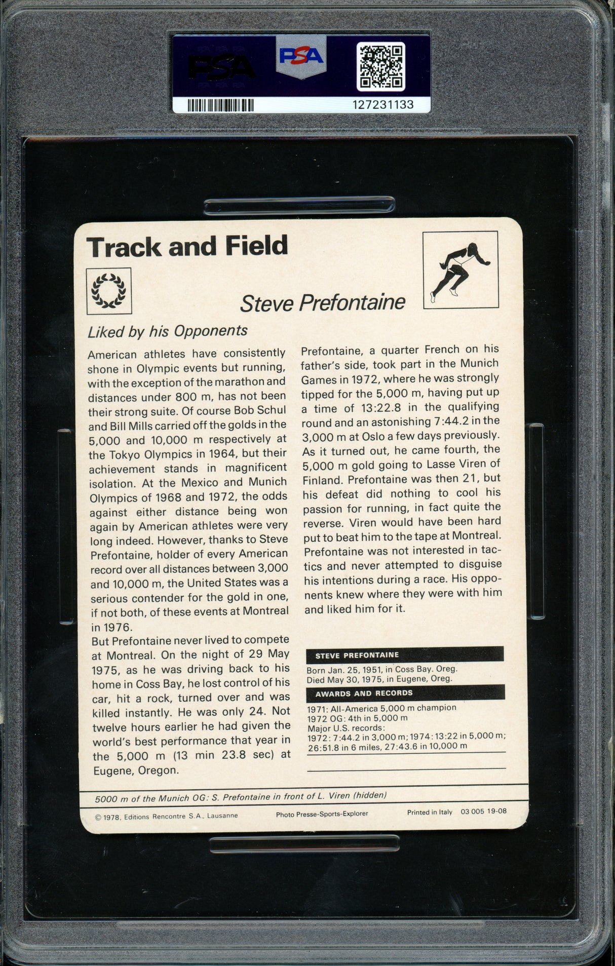 Steve Prefontaine 1977-79 Sportscaster Card #19-08 Track & Field PSA 6 #127231133