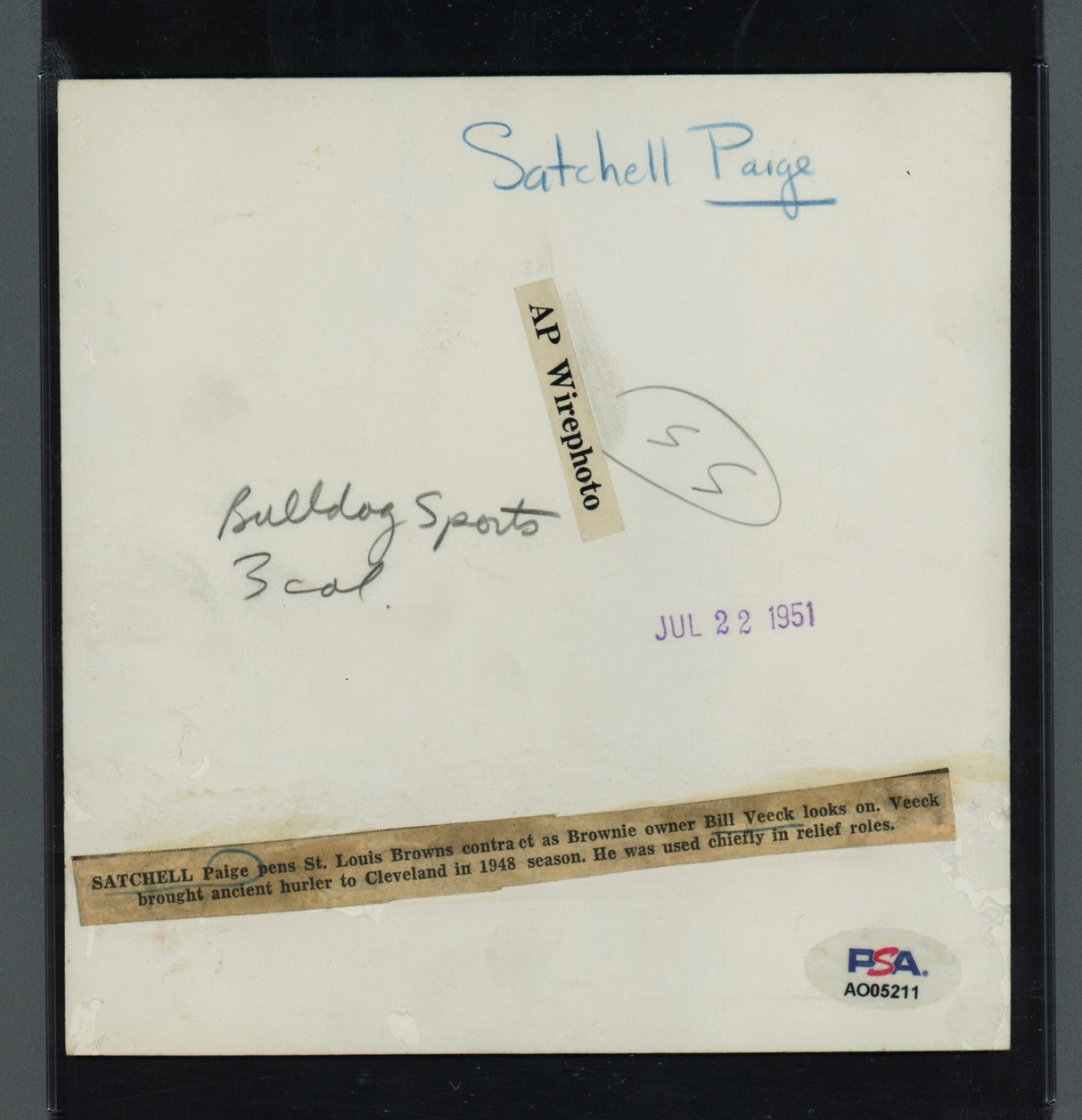 Satchel Paige Autographed 6x6 Photo With Bill Veeck PSA/DNA #AO05211