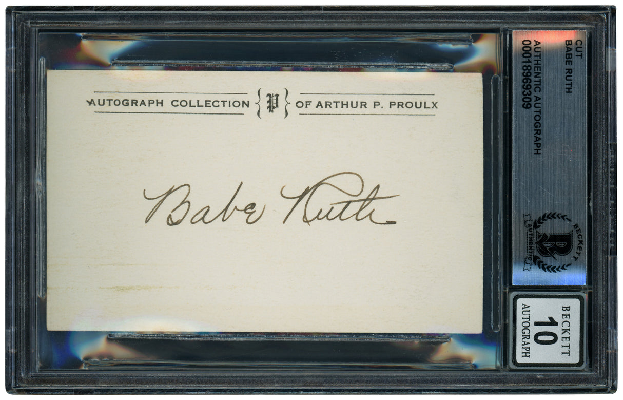 Babe Ruth Autographed 2x3.75 Cut Signature New York Yankees Auto Grade Gem Mint 10 Beckett BAS #18969309