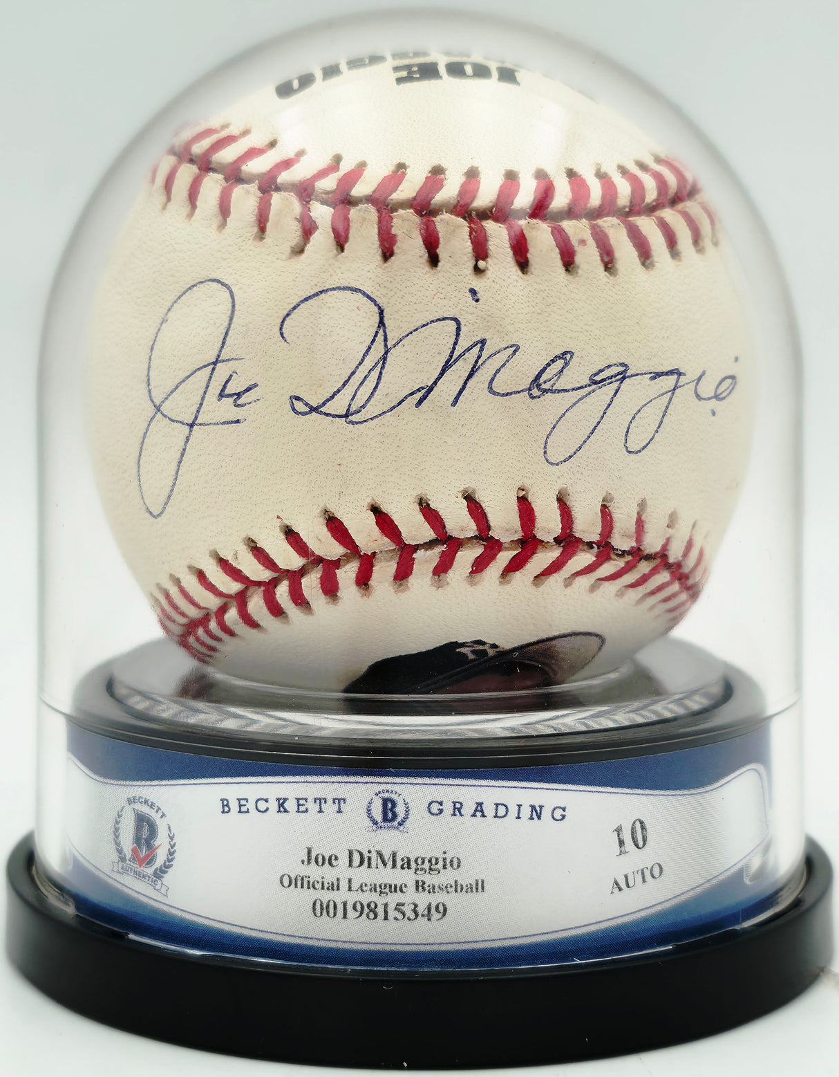 Joe DiMaggio Autographed Official JD Logo League Baseball New York Yankees Auto Grade Gem Mint 10 Beckett BAS #19815349