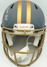 Tyler Shough Autographed New Orleans Saints Slate Gray Full Size Speed Authentic Helmet "2025 #40 Pick" Fanatics Holo #DC75984482