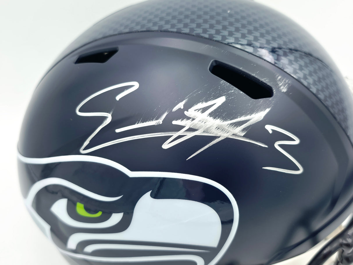 Nick Emmanwori Autographed Seattle Seahawks Blue Full Size Speed Replica Helmet (Signed Twice - Smudged) Beckett BAS Witness #4W530562
