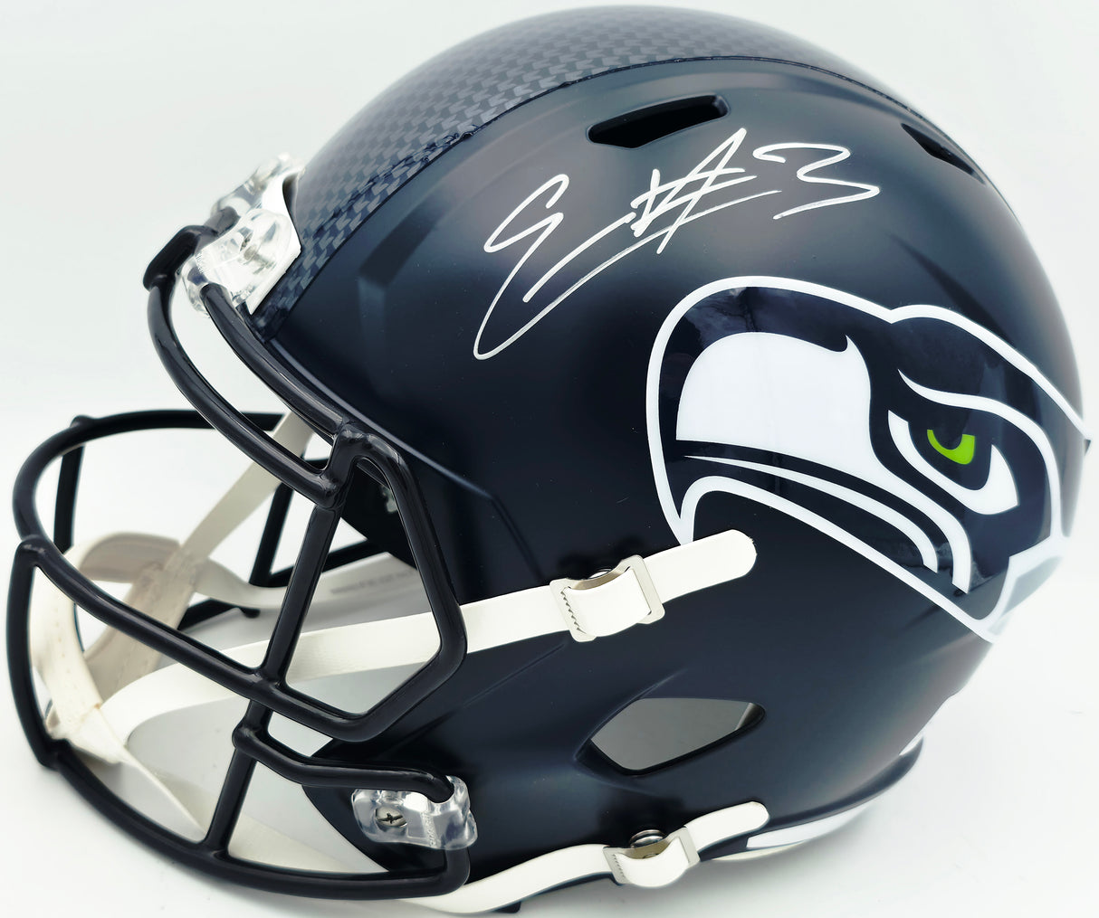 Nick Emmanwori Autographed Seattle Seahawks Blue Full Size Speed Replica Helmet (Signed Twice - Smudged) Beckett BAS Witness #4W530566
