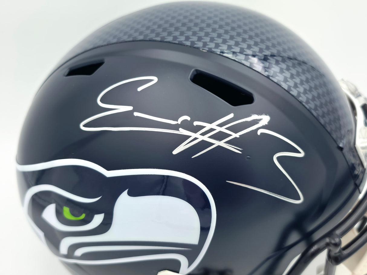Nick Emmanwori Autographed Seattle Seahawks Blue Full Size Speed Replica Helmet (Signed Twice - Smudged) Beckett BAS Witness #4W530566