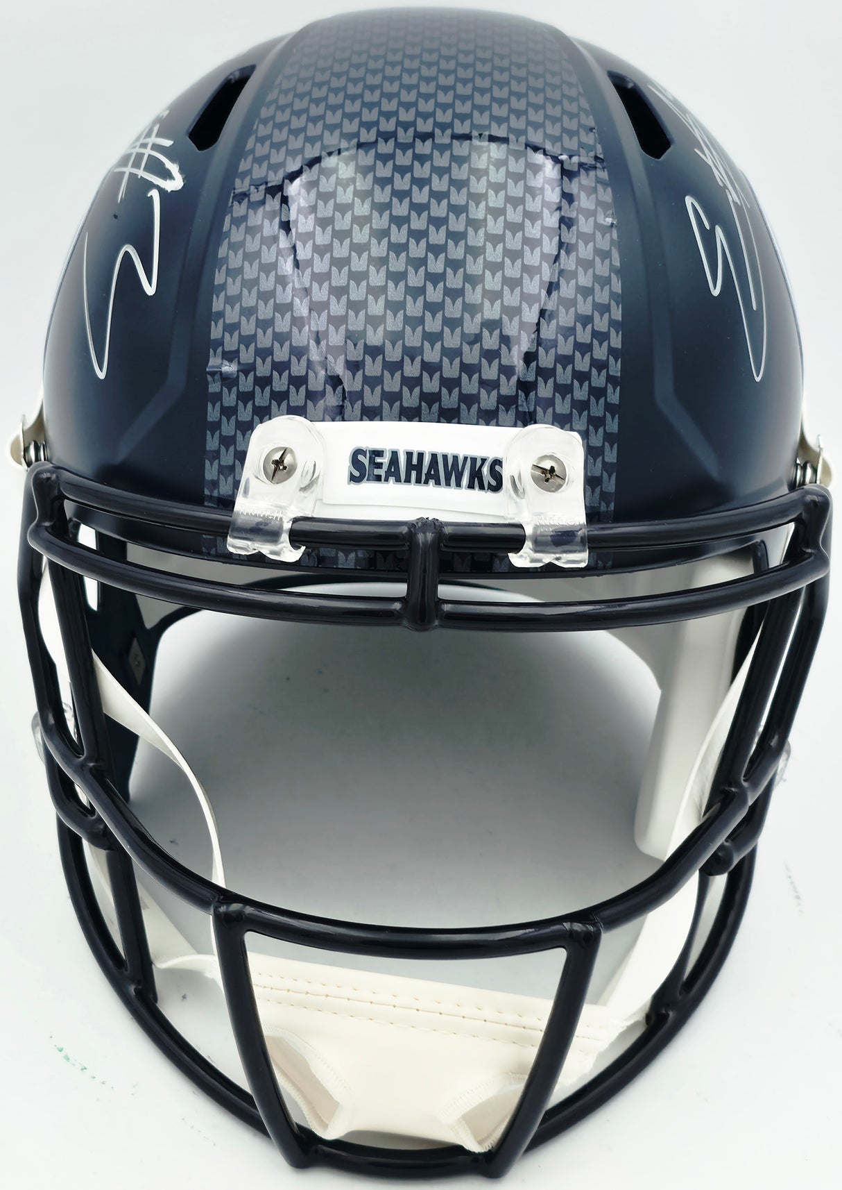 Nick Emmanwori Autographed Seattle Seahawks Blue Full Size Speed Replica Helmet (Signed Twice - Smudged) Beckett BAS Witness #4W530566
