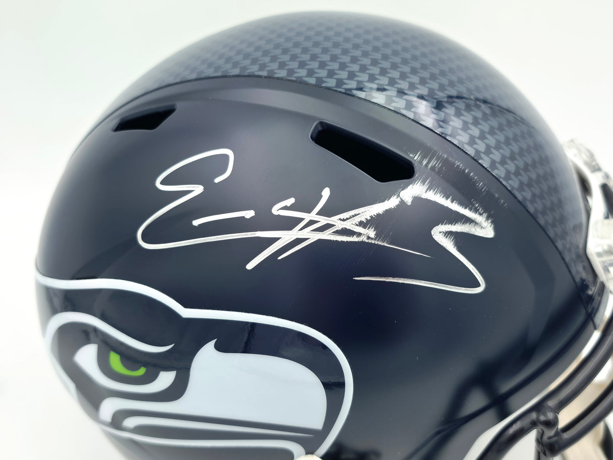 Nick Emmanwori Autographed Seattle Seahawks Blue Full Size Speed Replica Helmet (Signed Twice - Smudged) Beckett BAS Witness #4W530565