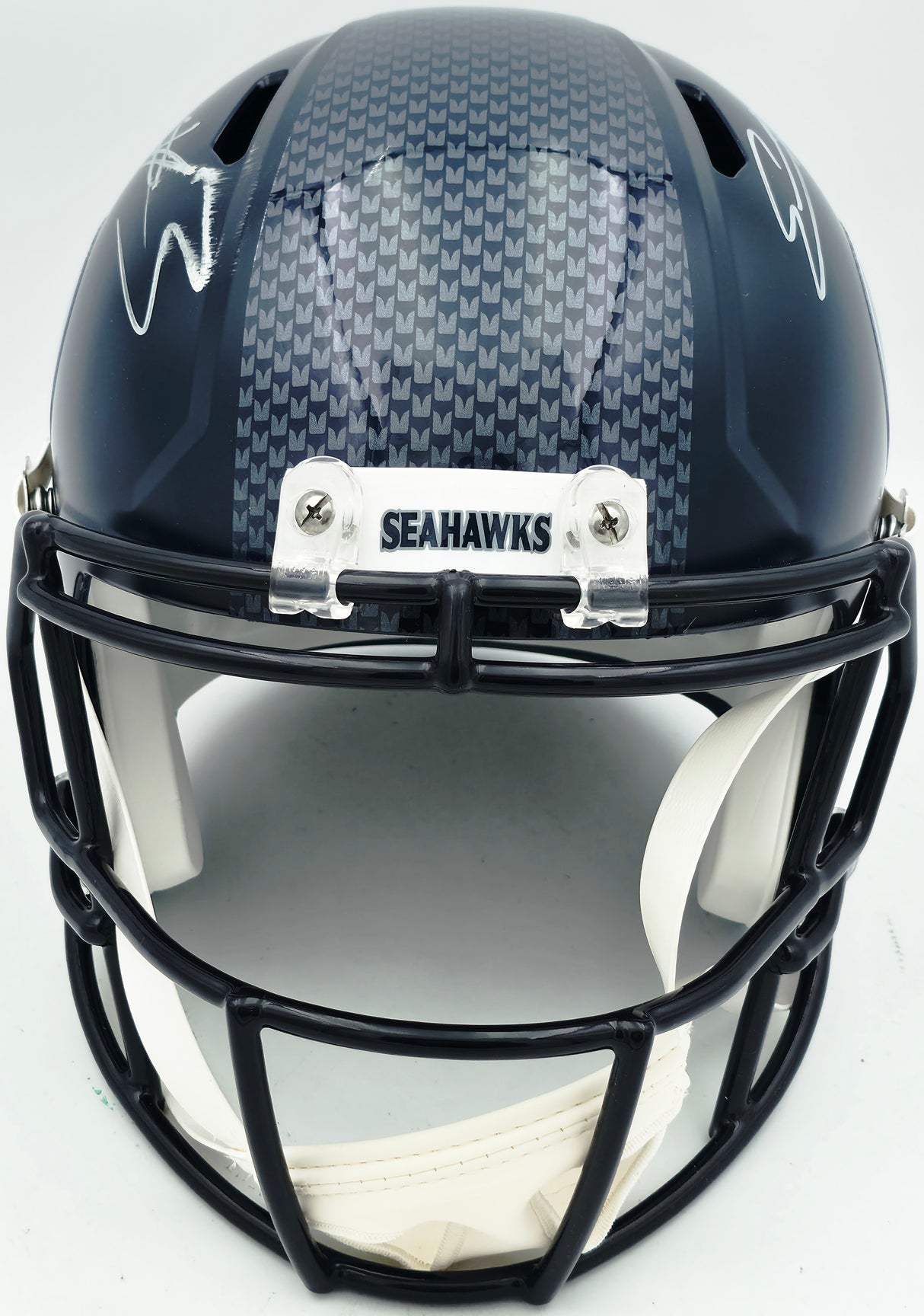 Nick Emmanwori Autographed Seattle Seahawks Blue Full Size Speed Replica Helmet (Signed Twice - Smudged) Beckett BAS Witness #4W530565