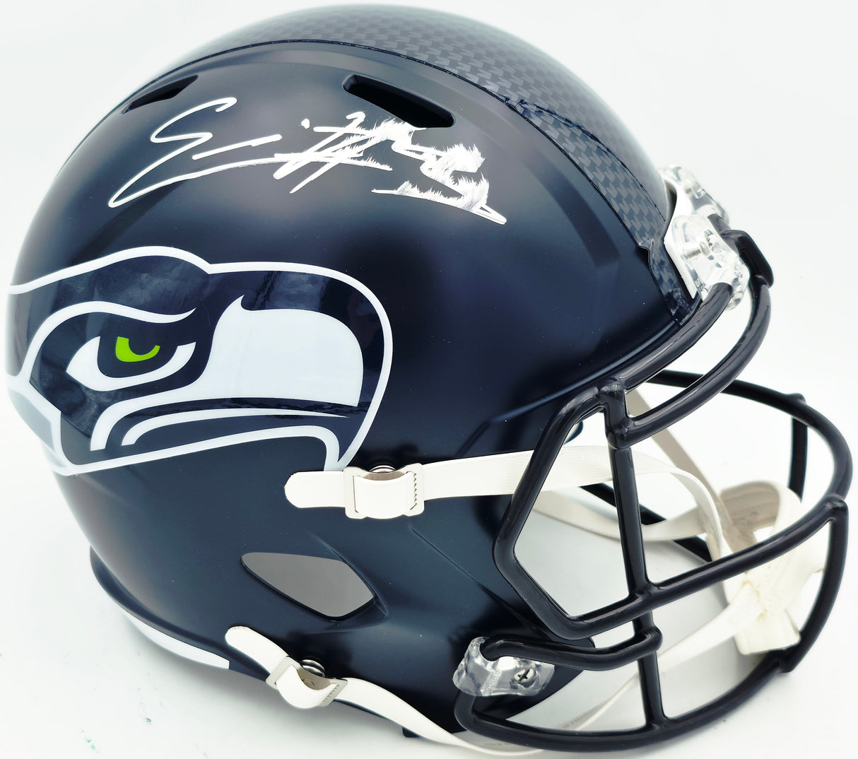 Nick Emmanwori Autographed Seattle Seahawks Blue Full Size Speed Replica Helmet (Signed Twice - Smudged) Beckett BAS Witness #4W530563