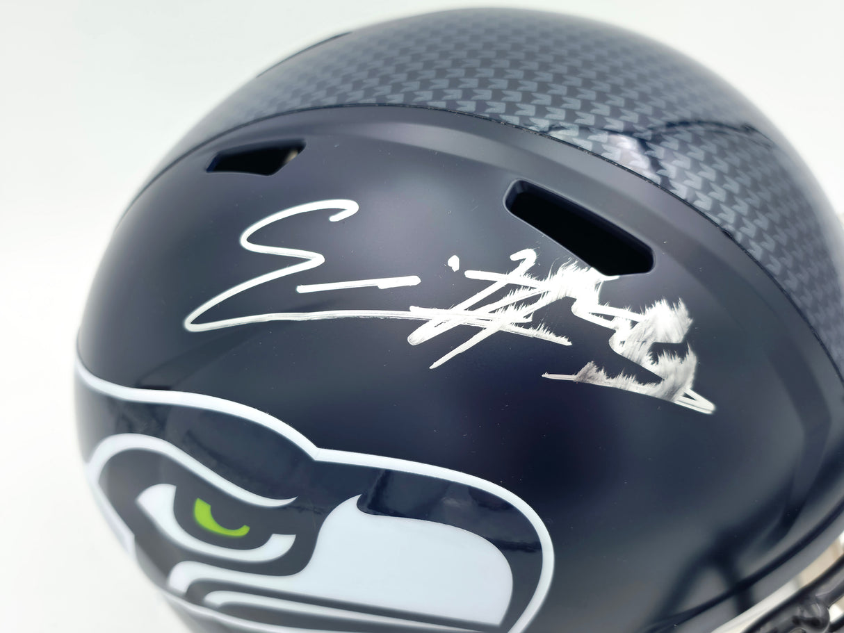 Nick Emmanwori Autographed Seattle Seahawks Blue Full Size Speed Replica Helmet (Signed Twice - Smudged) Beckett BAS Witness #4W530563
