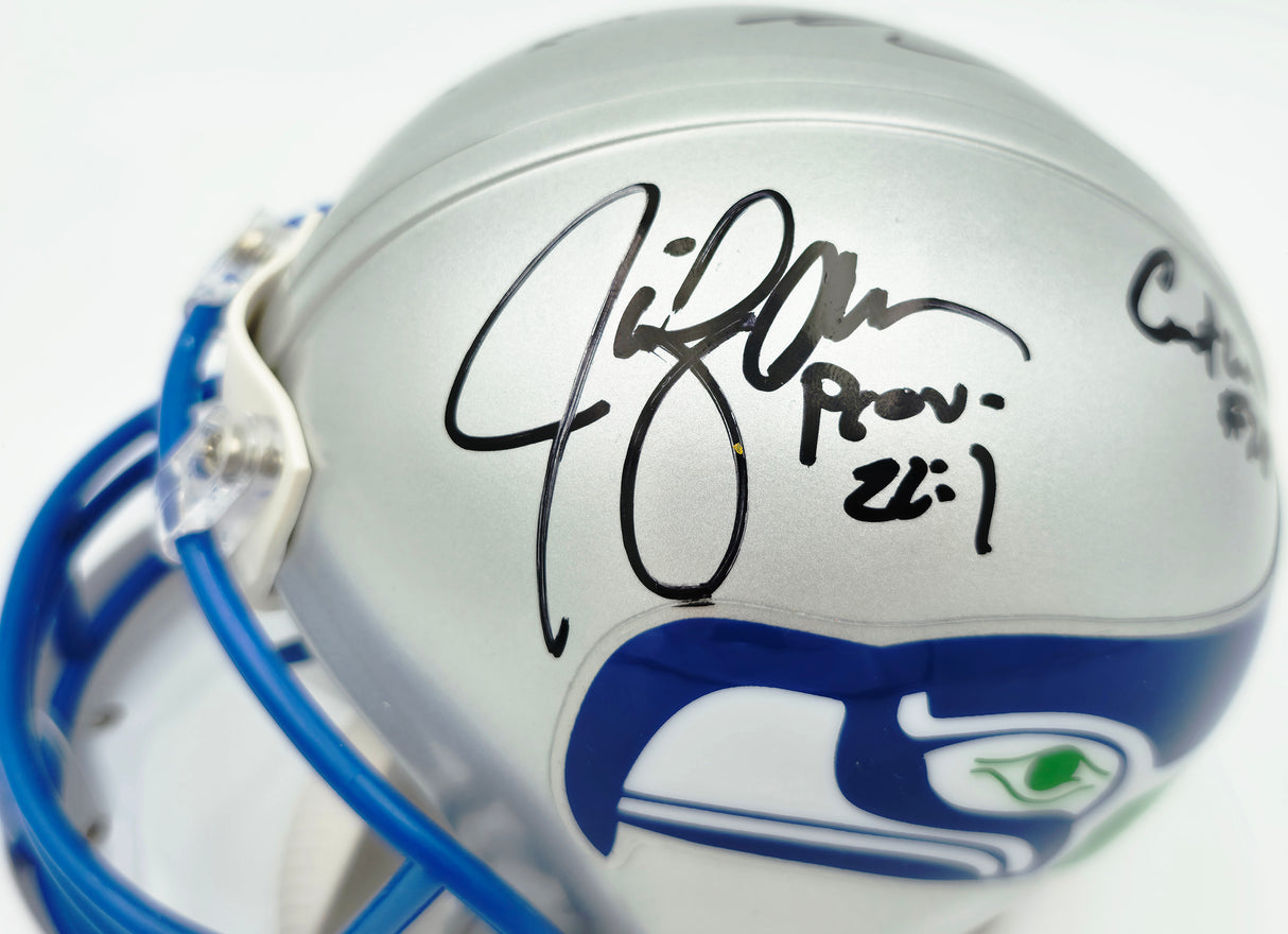 Seattle Seahawks Ring of Honor Autographed Throwback Silver Mini Helmet With 5 Signatures Including Cortez Kennedy & Steve Largent Beckett BAS #C26016