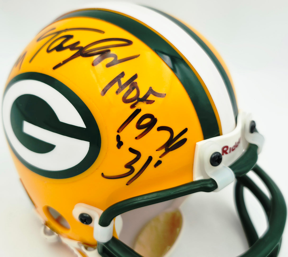 Jim Taylor Autographed Green Bay Packers Yellow Riddell Mini Helmet "HOF 1976, 31" Beckett BAS QR #BW06395