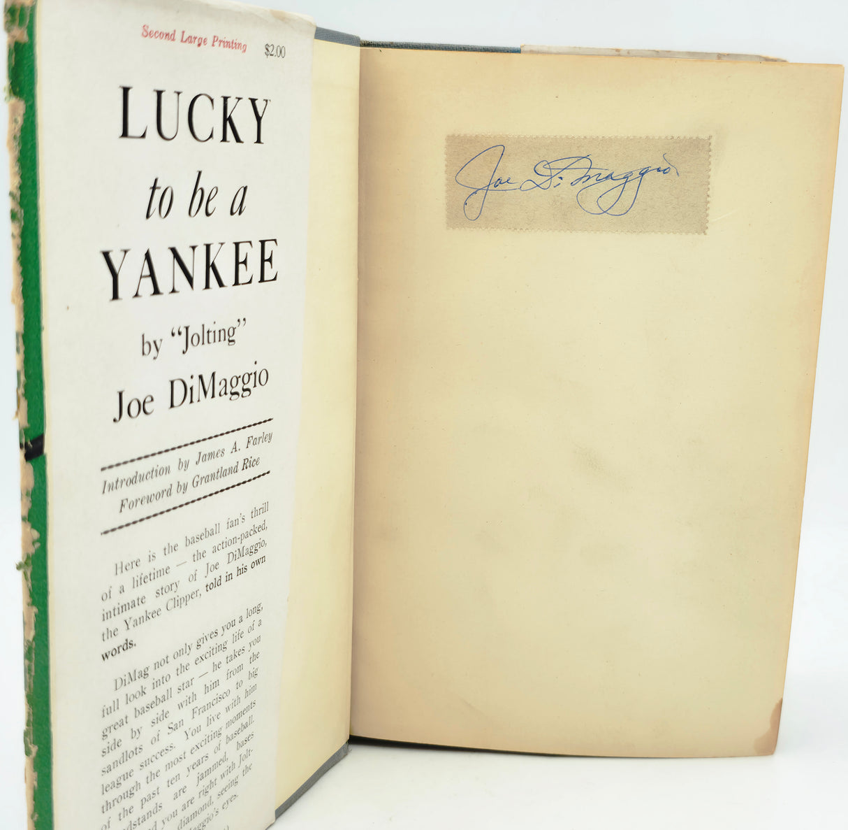 Joe Dimaggio Autographed Lucky To Be a Yankee 1946 Book New York Yankees Vintage Signature Beckett BAS #AE85524