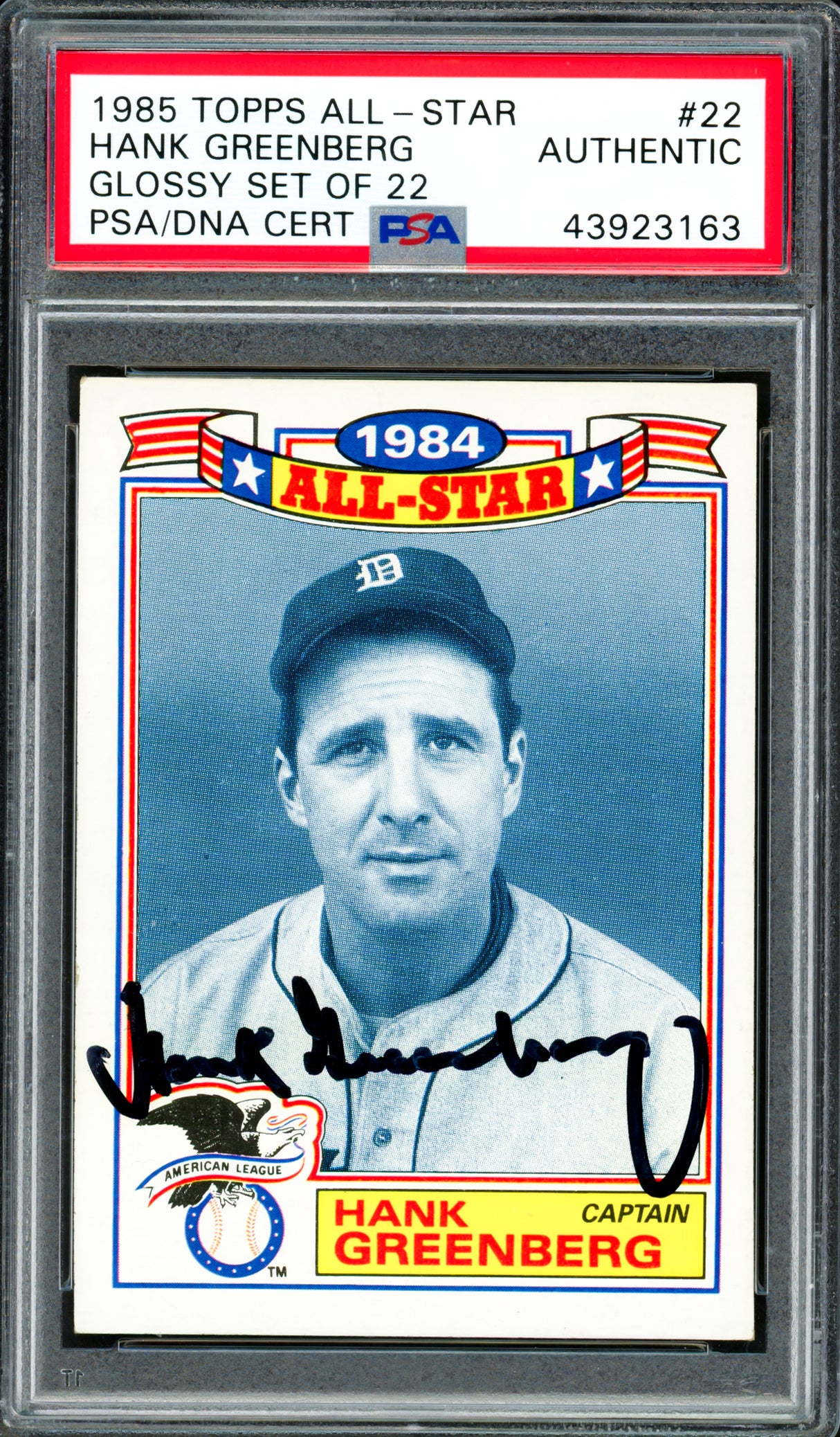 Hank Greenberg Autographed 1985 Topps All Star Glossy Card #22 Detroit Tigers Died 1986 PSA/DNA #43923163