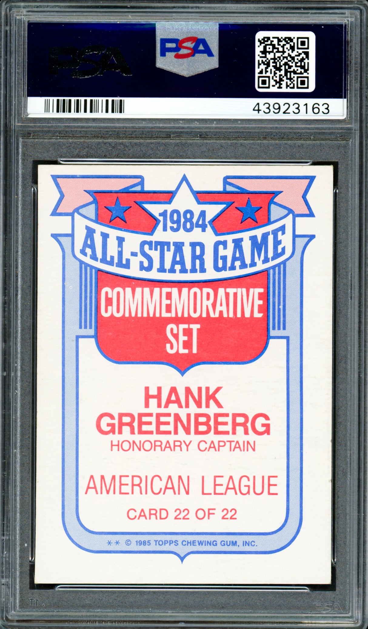 Hank Greenberg Autographed 1985 Topps All Star Glossy Card #22 Detroit Tigers Died 1986 PSA/DNA #43923163