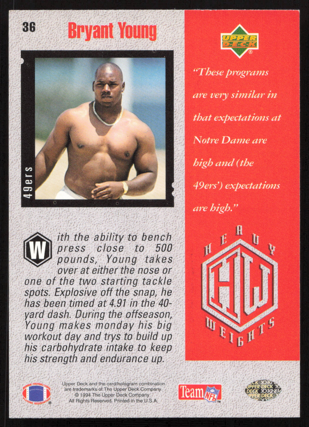 Bryant Young Autographed 1994 Upper Deck Rookie Card #36 San Francisco 49ers SKU #260211