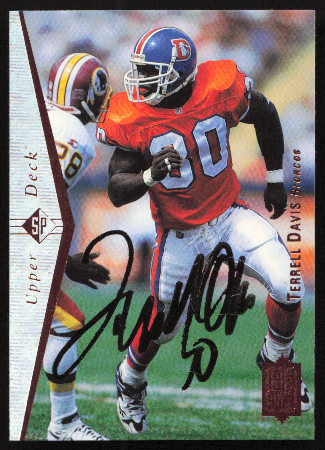 Terrell Davis Autographed 1995 Upper Deck SP Rookie Card #130 Denver Broncos SKU #260718
