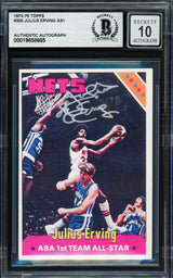 Julius Dr. J Erving Autographed 1975-76 Topps Card #300 Philadelphia 76ers Auto Grade Gem Mint 10 Beckett BAS #19658665